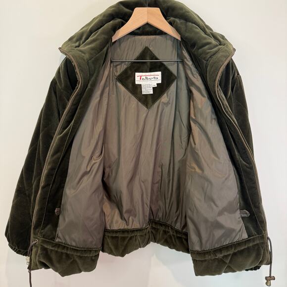 Y2K Talbots Velour Jacket XS Velvet Green Quilted Puffer Vintage - Picture 6 of 14